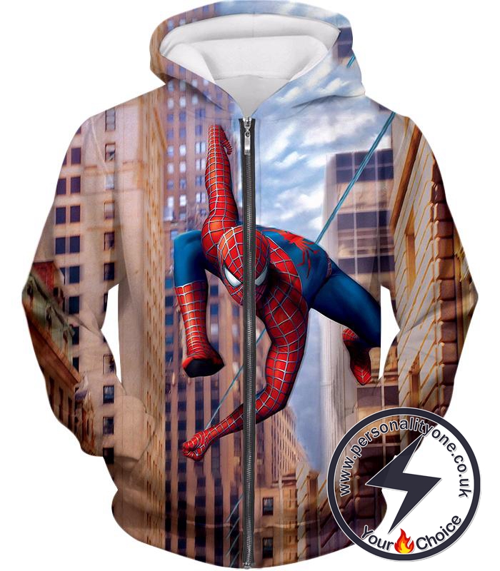 Best New York Hero Spiderman HD Action Print Zip Up Hoodie